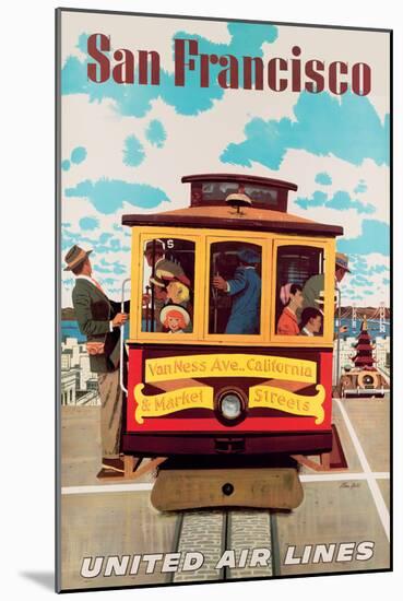 San Francisco Cable Car - United Air Lines - Vintage Travel Poster, 1957-Stan Galli-Mounted Art Print