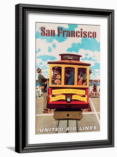 San Francisco Cable Car - United Air Lines - Vintage Travel Poster, 1957-Stan Galli-Framed Art Print