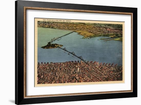 San Francisco, California - Aerial, San Francisco-Oakland Bay Bridge-Lantern Press-Framed Art Print