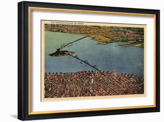 San Francisco, California - Aerial, San Francisco-Oakland Bay Bridge-Lantern Press-Framed Art Print