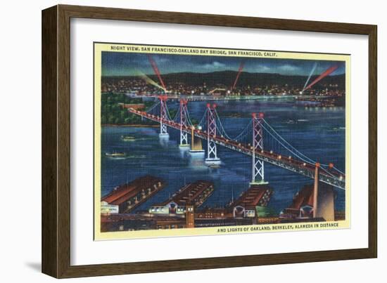 San Francisco, California - Aerial View of Bay Bridge at Night-Lantern Press-Framed Art Print