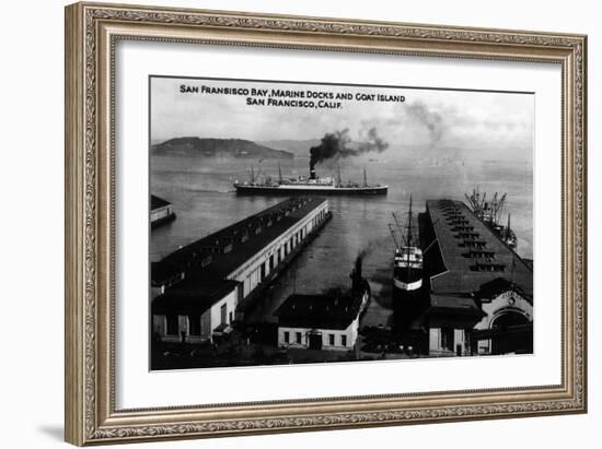 San Francisco, California - Bay Marine Docks, Goat Island View-Lantern Press-Framed Art Print