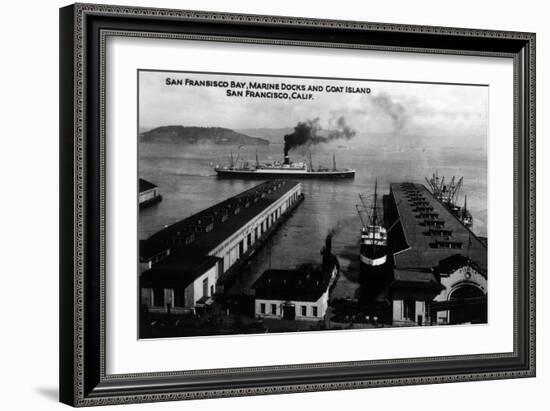 San Francisco, California - Bay Marine Docks, Goat Island View-Lantern Press-Framed Art Print