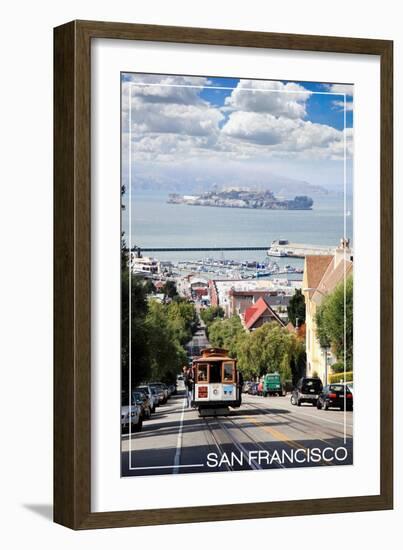 San Francisco, California - Cable Car and Alcatraz Island-Lantern Press-Framed Art Print