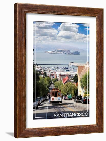 San Francisco, California - Cable Car and Alcatraz Island-Lantern Press-Framed Art Print