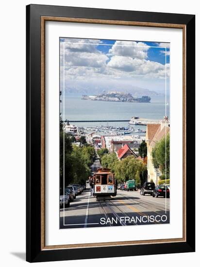 San Francisco, California - Cable Car and Alcatraz Island-Lantern Press-Framed Art Print