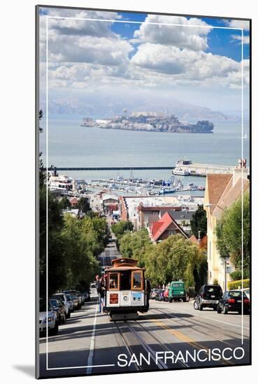 San Francisco, California - Cable Car and Alcatraz Island-Lantern Press-Mounted Art Print