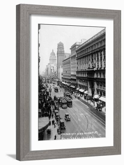 San Francisco, California - Emporium and Market Street Cable Cars-Lantern Press-Framed Art Print