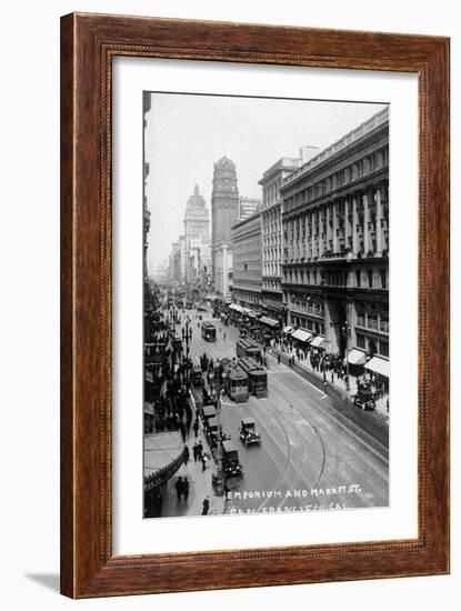 San Francisco, California - Emporium and Market Street Cable Cars-Lantern Press-Framed Art Print