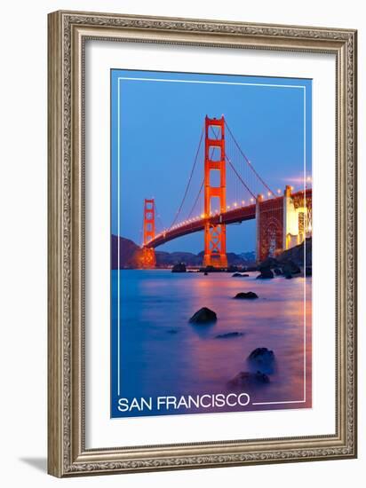 San Francisco, California - Golden Gate Bridge at Night-Lantern Press-Framed Art Print