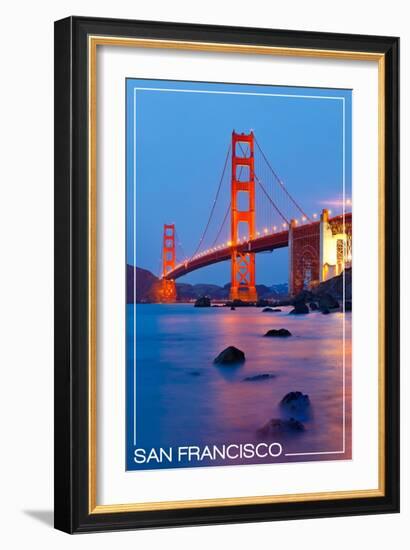 San Francisco, California - Golden Gate Bridge at Night-Lantern Press-Framed Art Print