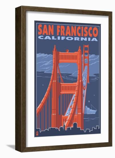 San Francisco, California - Golden Gate Bridge-Lantern Press-Framed Premium Giclee Print