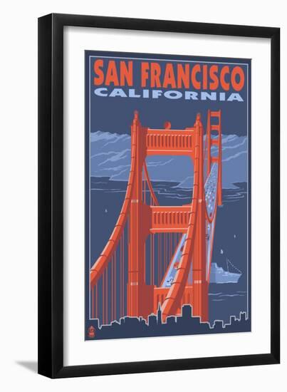San Francisco, California - Golden Gate Bridge-Lantern Press-Framed Premium Giclee Print