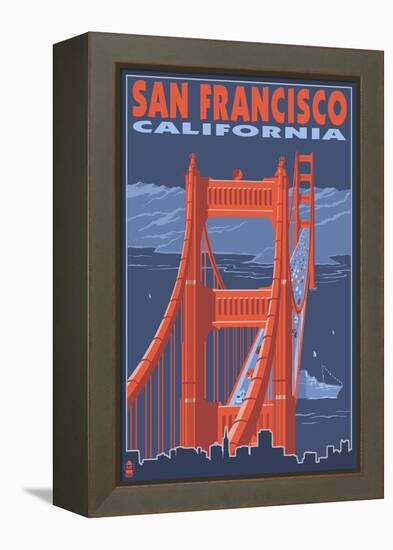 San Francisco, California - Golden Gate Bridge-Lantern Press-Framed Stretched Canvas