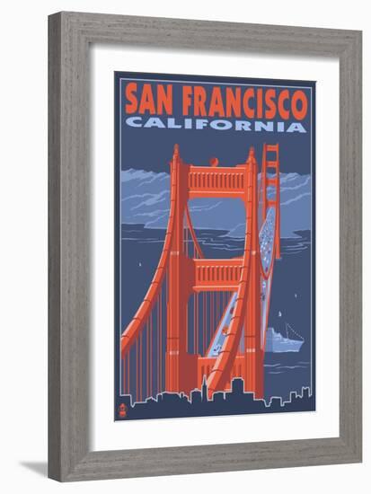 San Francisco, California - Golden Gate Bridge-Lantern Press-Framed Art Print