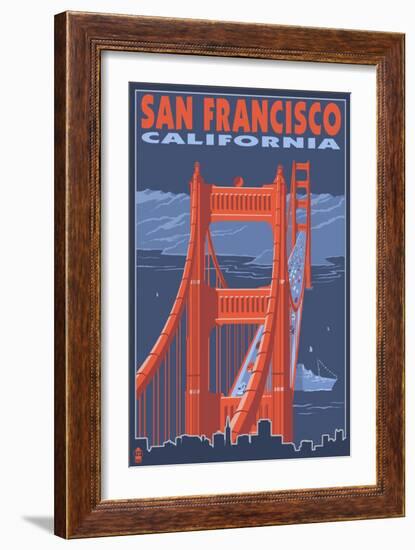 San Francisco, California - Golden Gate Bridge-Lantern Press-Framed Art Print