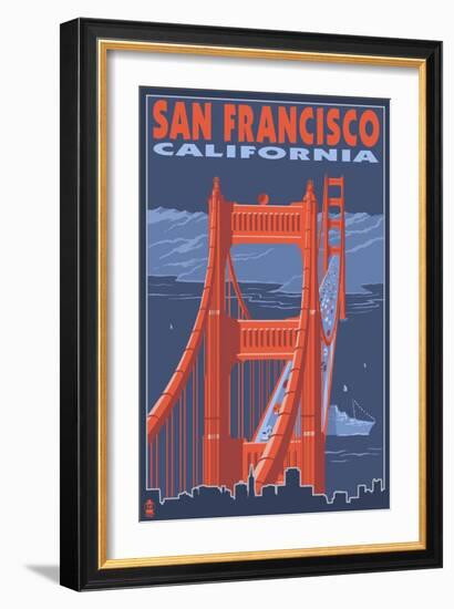 San Francisco, California - Golden Gate Bridge-Lantern Press-Framed Art Print