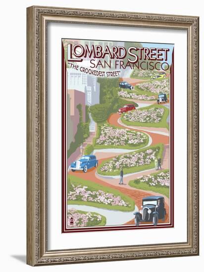 San Francisco, California - Lombard Street-Lantern Press-Framed Art Print