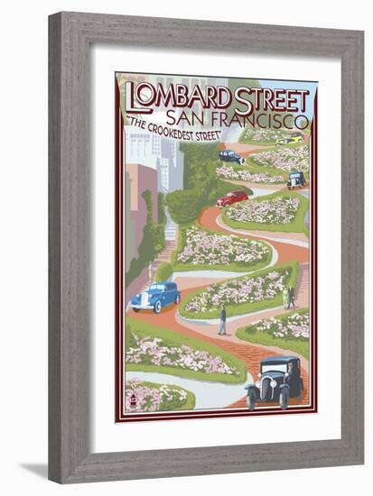 San Francisco, California - Lombard Street-Lantern Press-Framed Art Print