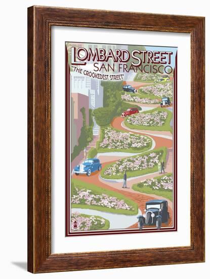 San Francisco, California - Lombard Street-Lantern Press-Framed Art Print