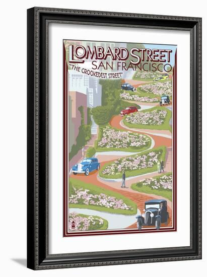 San Francisco, California - Lombard Street-Lantern Press-Framed Art Print