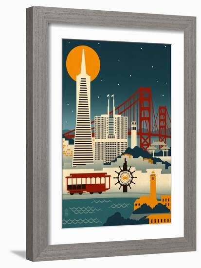 San Francisco, California - Retro Skyline (no text)-Lantern Press-Framed Art Print