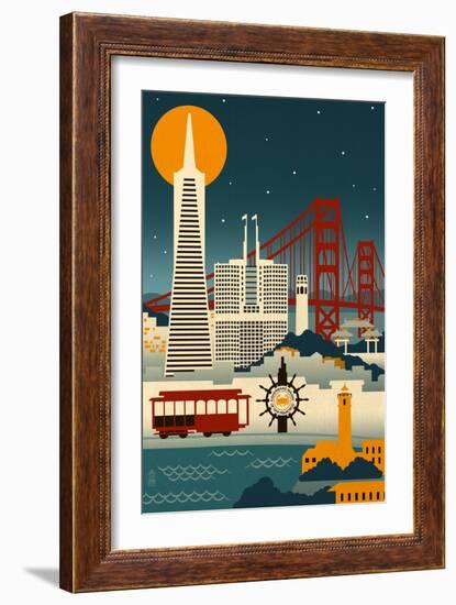 San Francisco, California - Retro Skyline (no text)-Lantern Press-Framed Art Print