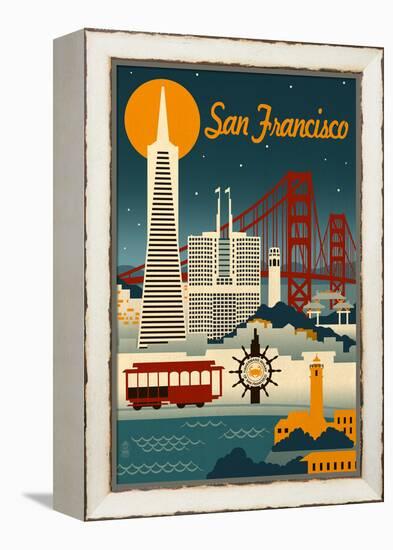 San Francisco, California - Retro Skyline-Lantern Press-Framed Stretched Canvas