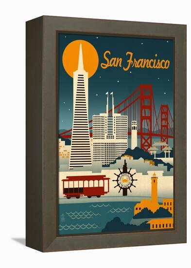 San Francisco, California - Retro Skyline-Lantern Press-Framed Stretched Canvas
