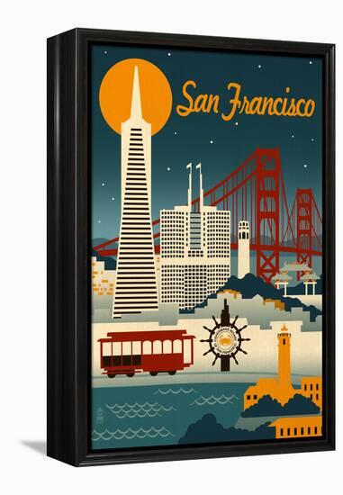 San Francisco, California - Retro Skyline-Lantern Press-Framed Stretched Canvas