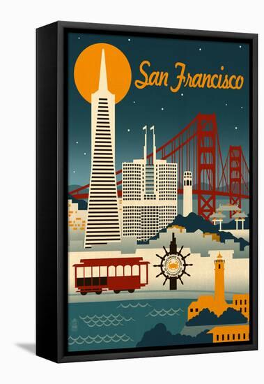 San Francisco, California - Retro Skyline-Lantern Press-Framed Stretched Canvas