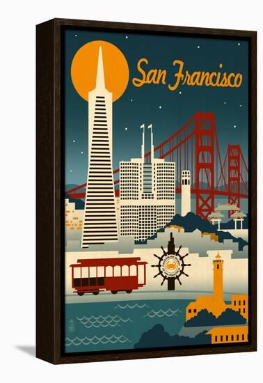 San Francisco, California - Retro Skyline-Lantern Press-Framed Stretched Canvas