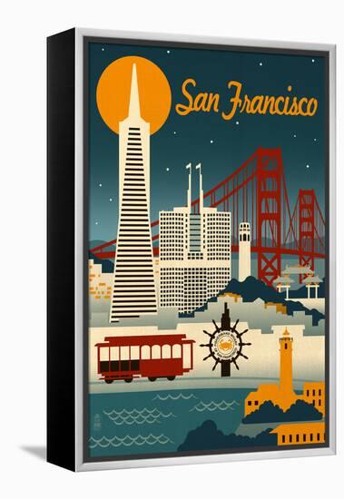 San Francisco, California - Retro Skyline-Lantern Press-Framed Stretched Canvas