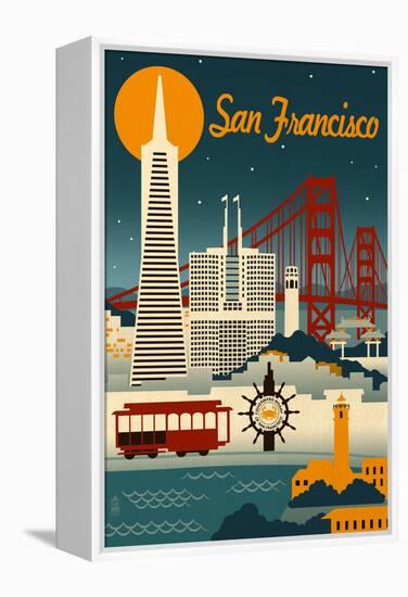 San Francisco, California - Retro Skyline-Lantern Press-Framed Stretched Canvas