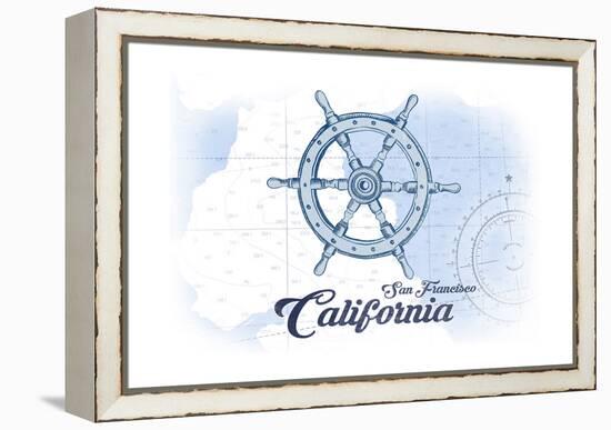 San Francisco, California - Ship Wheel - Blue - Coastal Icon-Lantern Press-Framed Stretched Canvas