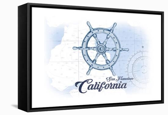 San Francisco, California - Ship Wheel - Blue - Coastal Icon-Lantern Press-Framed Stretched Canvas