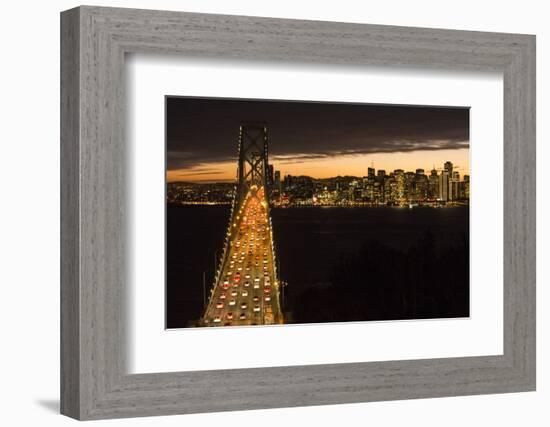 San Francisco, California, skyline and the Oakland Bay Bridge at evening.-Bill Bachmann-Framed Photographic Print