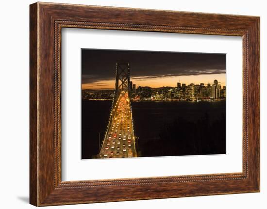 San Francisco, California, skyline and the Oakland Bay Bridge at evening.-Bill Bachmann-Framed Photographic Print