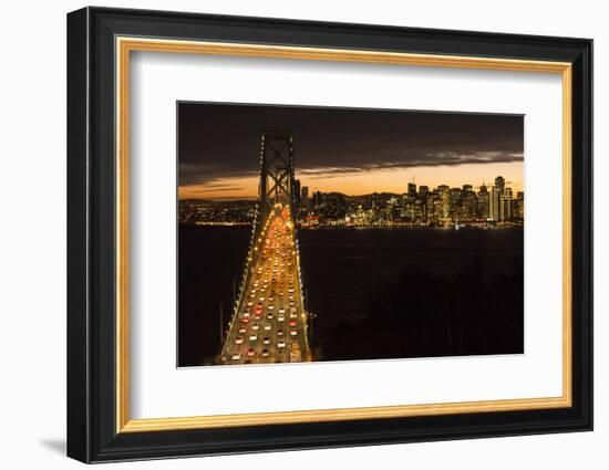 San Francisco, California, skyline and the Oakland Bay Bridge at evening.-Bill Bachmann-Framed Photographic Print