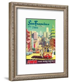 San Francisco California via TWA (Trans World Airlines) - Cable Cars-David Klein-Framed Art Print