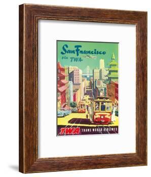 San Francisco California via TWA (Trans World Airlines) - Cable Cars-David Klein-Framed Art Print