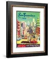 San Francisco California via TWA (Trans World Airlines) - Cable Cars-David Klein-Framed Art Print