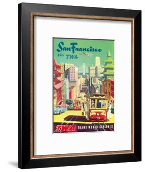 San Francisco California via TWA (Trans World Airlines) - Cable Cars-David Klein-Framed Art Print