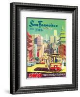 San Francisco California via TWA (Trans World Airlines) - Cable Cars-David Klein-Framed Art Print