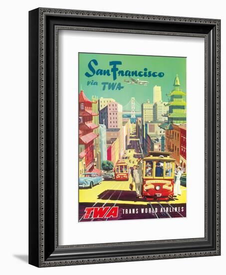 San Francisco California via TWA (Trans World Airlines) - Cable Cars-David Klein-Framed Art Print