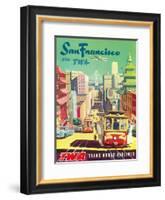 San Francisco California via TWA (Trans World Airlines) - Cable Cars-David Klein-Framed Art Print