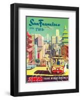 San Francisco California via TWA (Trans World Airlines) - Cable Cars-David Klein-Framed Art Print