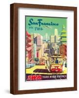 San Francisco California via TWA (Trans World Airlines) - Cable Cars-David Klein-Framed Art Print
