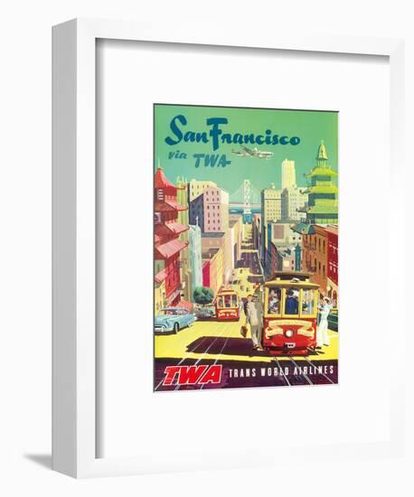 San Francisco California via TWA (Trans World Airlines) - Cable Cars-David Klein-Framed Art Print