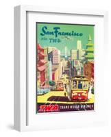 San Francisco California via TWA (Trans World Airlines) - Cable Cars-David Klein-Framed Art Print